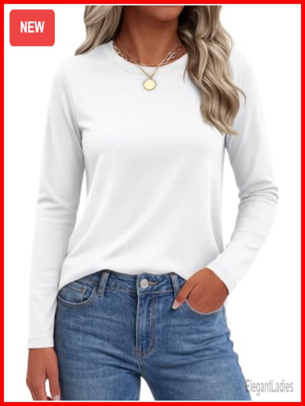Womens Cotton Blend Long Sleeve Crewneck T-Shirt Fall Top